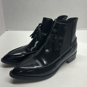 Leonardo Princic Boots Ankle Tassels Handmade Italian Leather Black Size 38 US 8